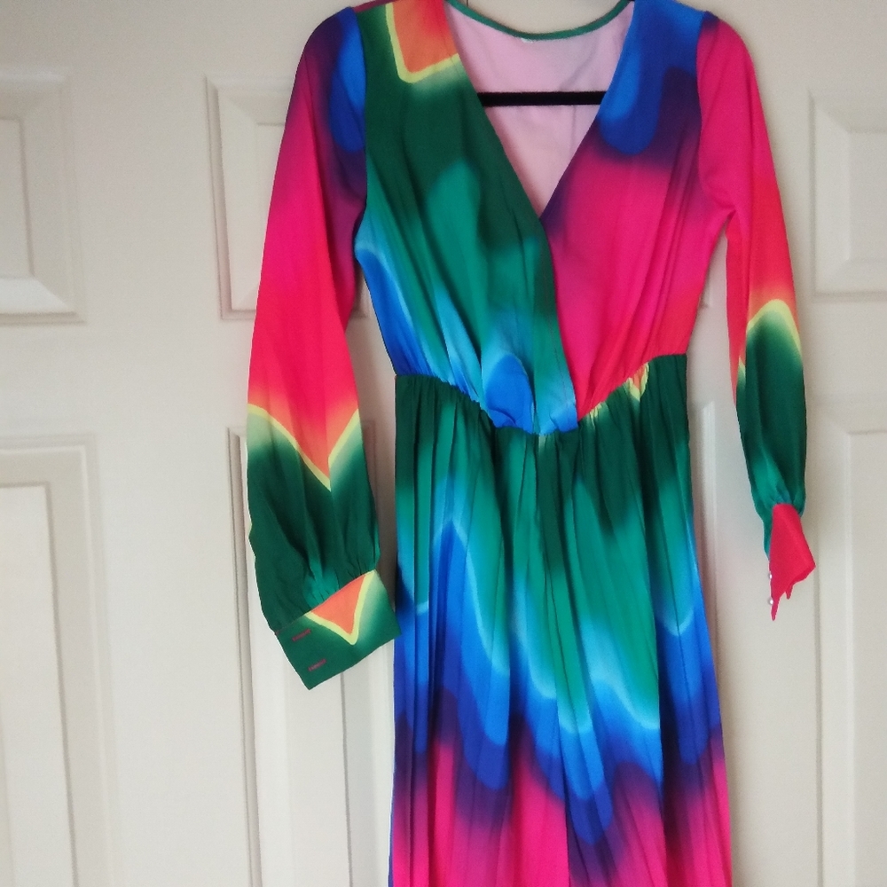 Relisting! One of a Kind Rainbow Pleated Leg Jumpsuit - Picture 4 of 6